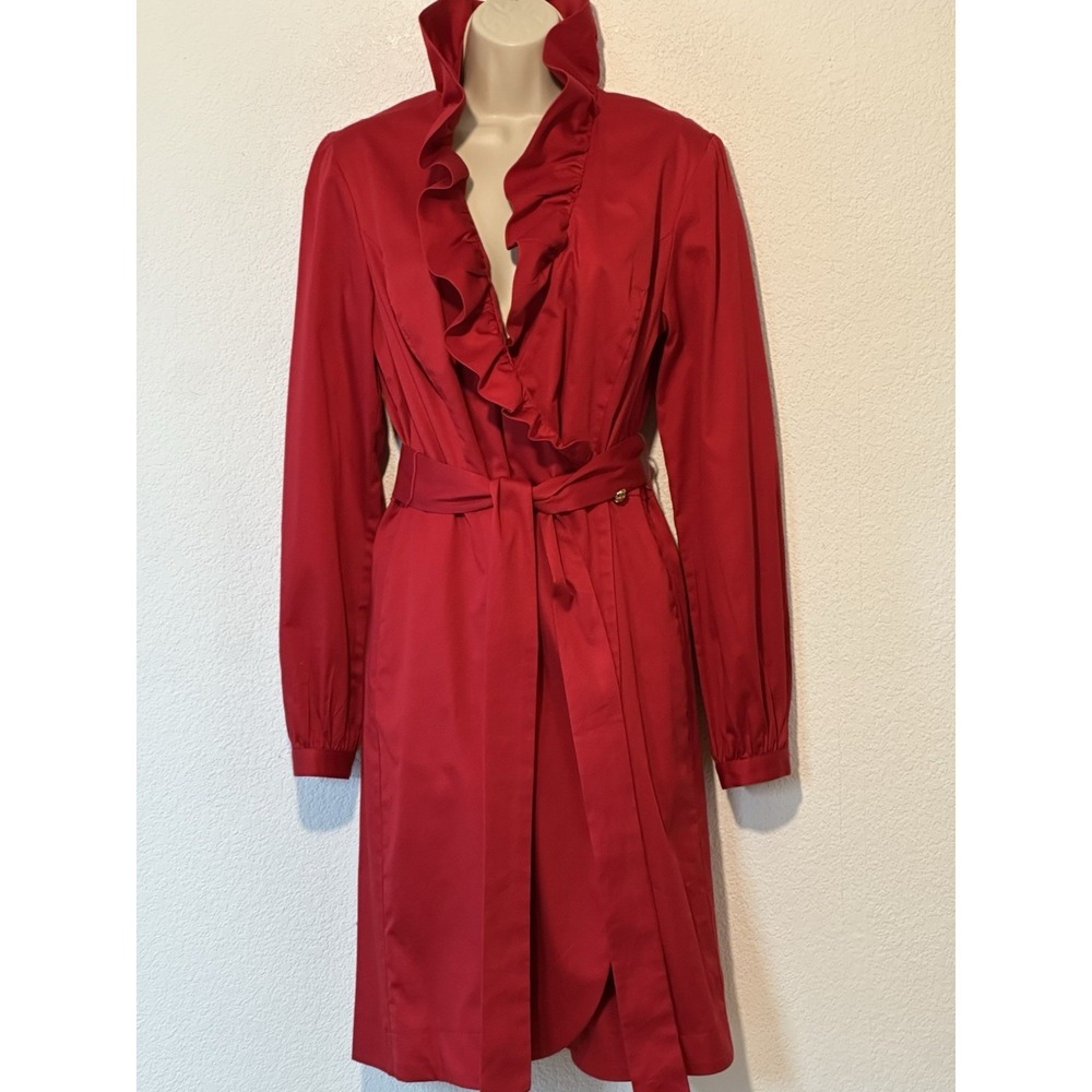Elizabeth McKay Scotland Wrap Dress Red Ruffle Sz 6 Classy Old Money Event